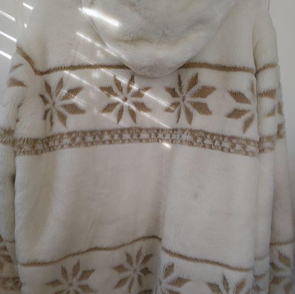Vintage New York Classics Ivory & Tan Snowflake Faux Fur Coat XL - Picture 12 of 16